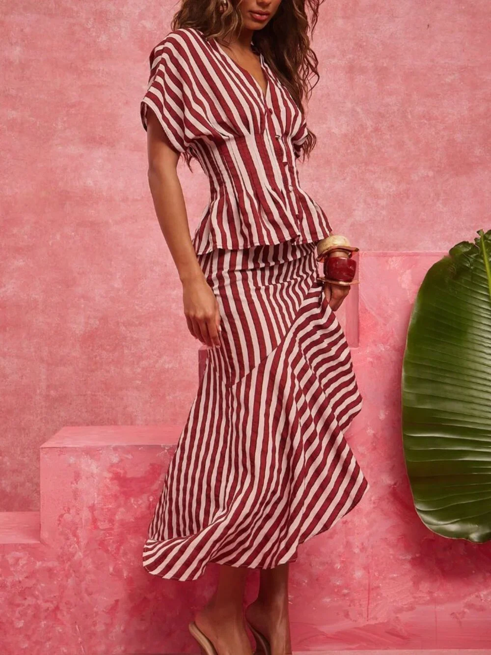 Multicolor Elegant Women's High Low Striped Long Asymmetrical Mermaid Skirt